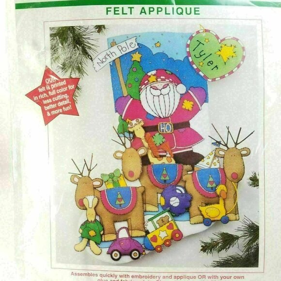 Sunset Christmas Felt Applique‎ Embroidery Santa and Reindeer Stocking Kit New - Picture 1 of 6